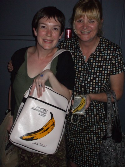 Barbara Manning fan and Barbara Manning with matching VU satchel and cellphone cover respectively - I love this photo!