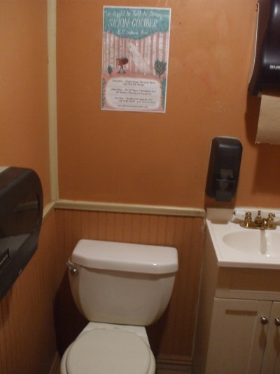 The super-cool RIght to Talk to Strangers tour poster designed by Sophie Watson, and placed with utmost care and promotional savvy above the mens toilet at Betty's. Yep - I've made it! 